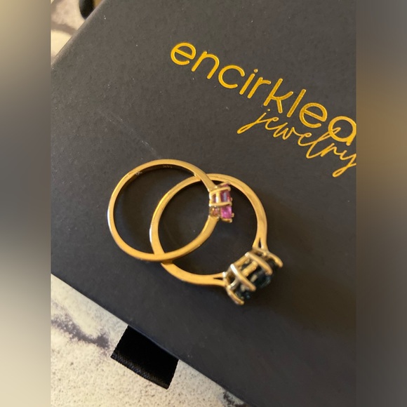 Encirkled Designed Stacking Rings - 14KT Gold - Pink and Blue Sapphires - Picture 8 of 12